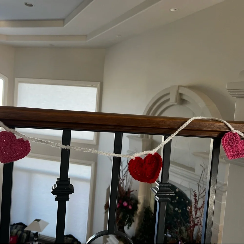Hand Crocheted Pink & Red Heart Valentines Garland Decor